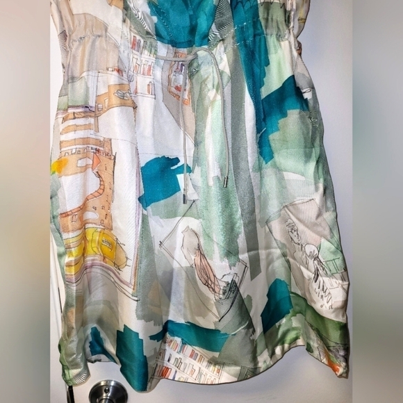 Piazza Sempione Silk Watercolor Italian Monuments Print Drawstring Dress Size S - Picture 6 of 16